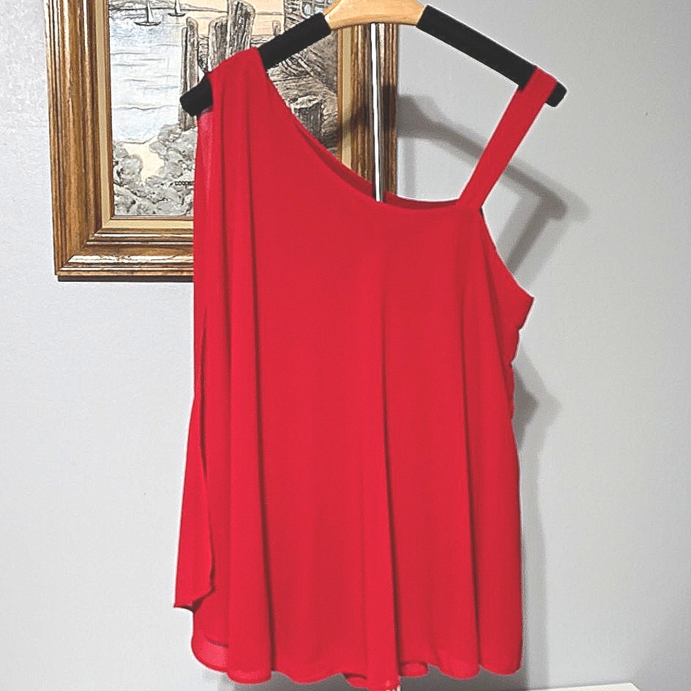 Bobeau Womens Sz M Sleeveless Cape Coverlet Top Blouse Shirt Red